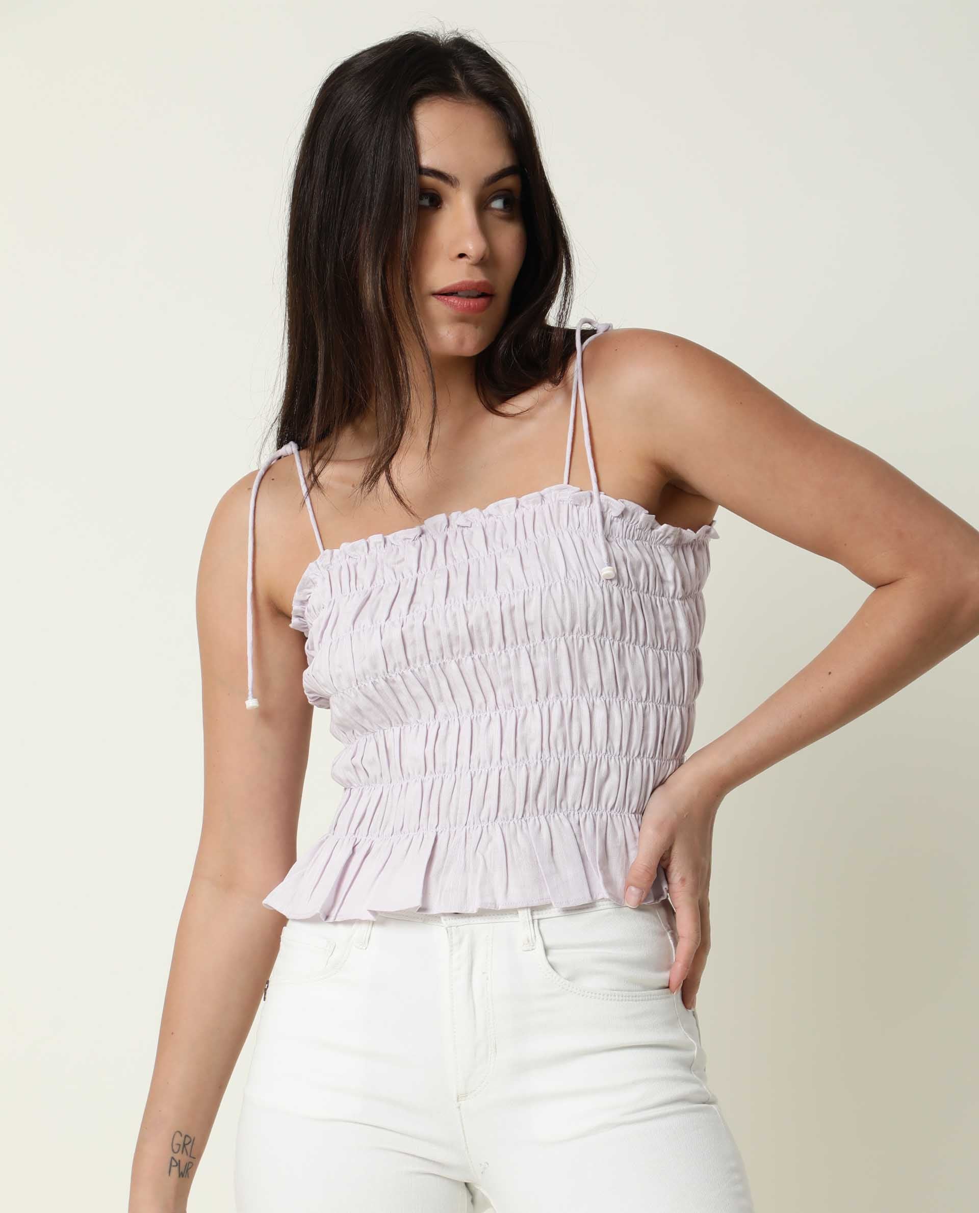 Rareism Women's Mappy Lilac Tube Neck Plain Sleeveless Knee Length Tailored Top