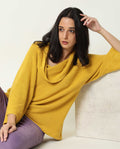 Rareism Women's Cleo Mustard Cowl Neck Plain Relaxed Fit Sweater