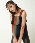 Rareism Women's Pepsi Multi Viscose Square Neck Striped Shoulder Strap Crop Regular Fit Top
