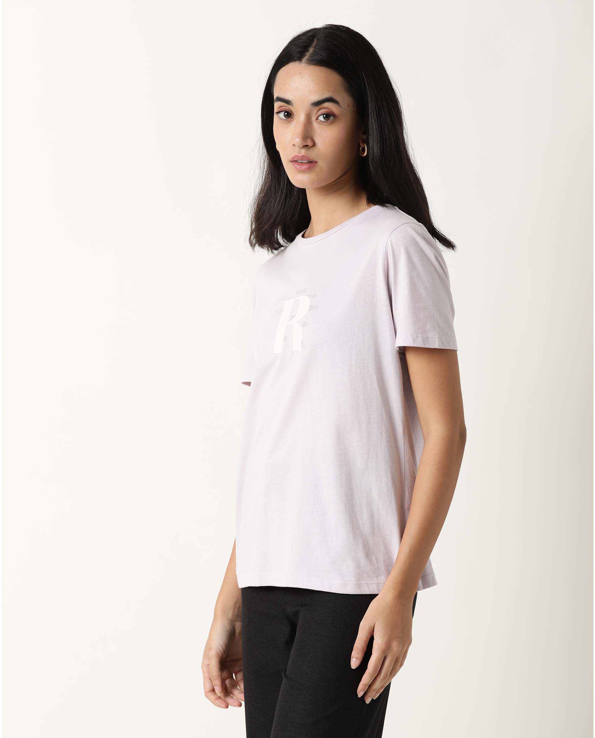 Rareism Women's Moes Purple Cotton Crew Neck Graphic Print Regular Fit T-Shirt