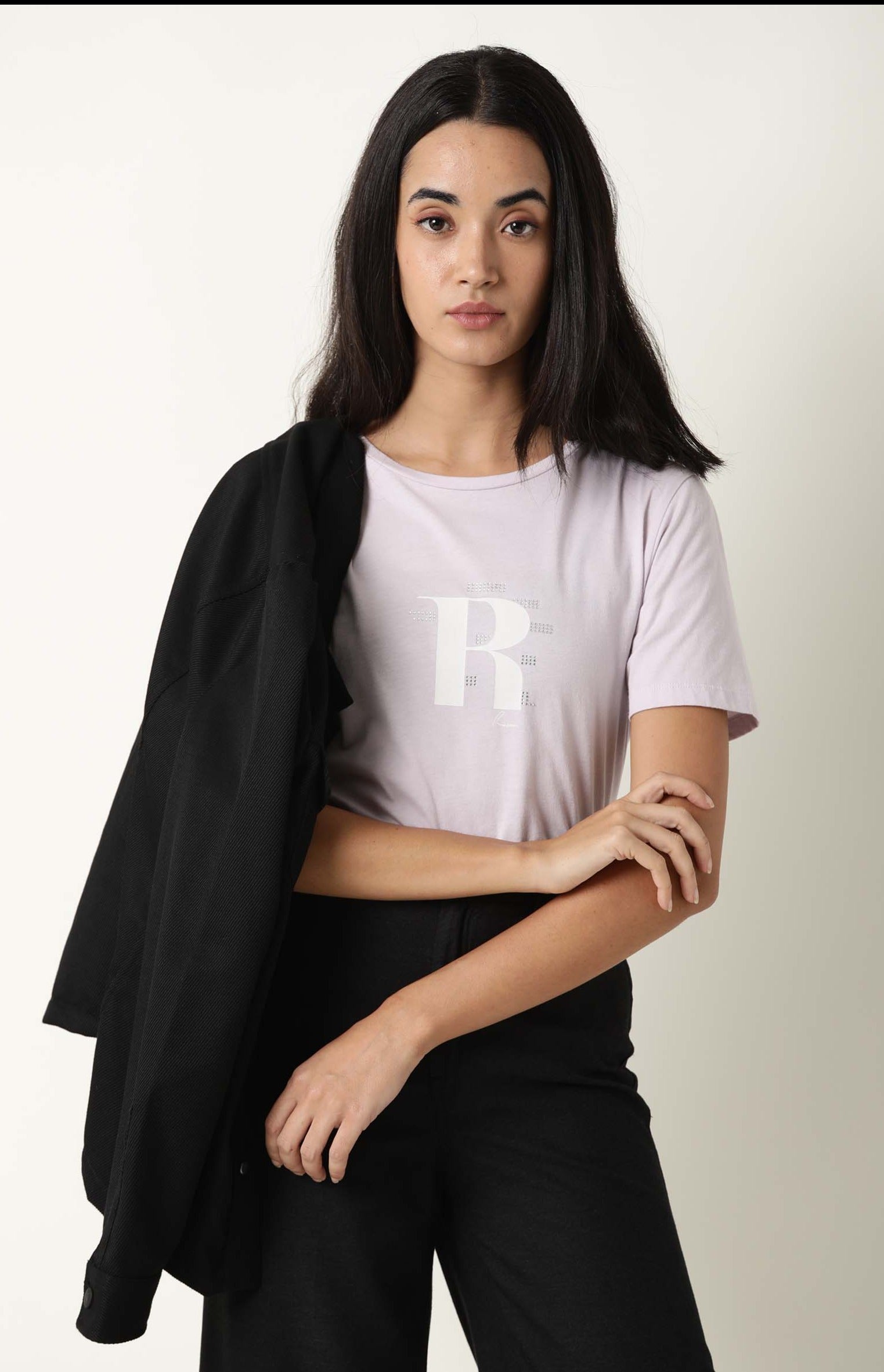 Rareism Women's Moes Purple Cotton Crew Neck Graphic Print Regular Fit T-Shirt