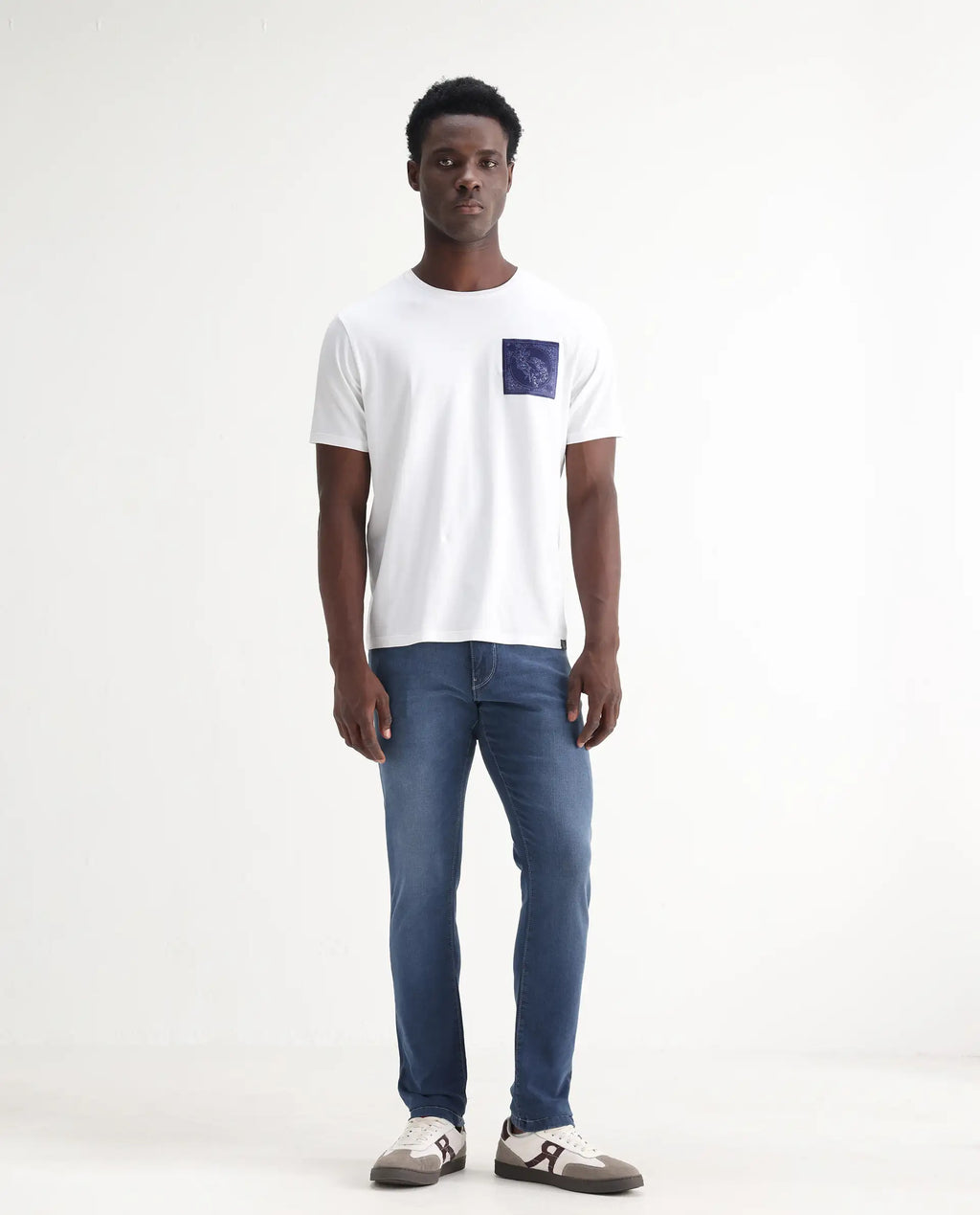 Rare Rabbit Men's Vadim Blue Cotton Plain Hawk Slim Fit Jeans
