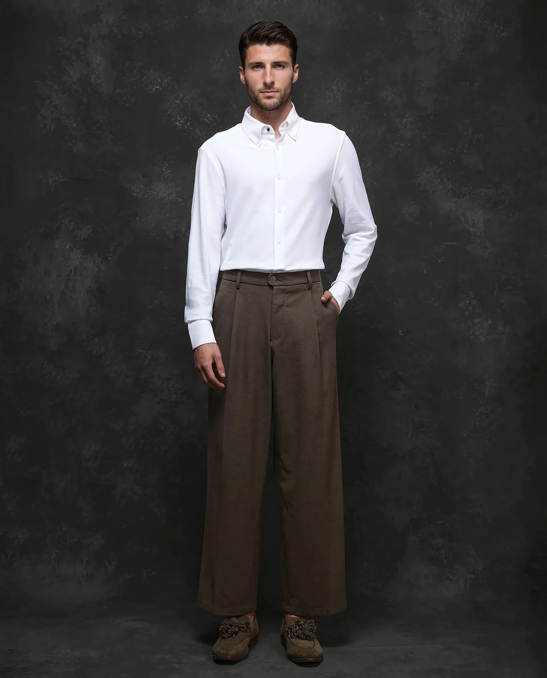 Rare Rabbit Men's Vane White Cotton Plain Regular Fit Full Sleeve Button-Down Collar Shirt