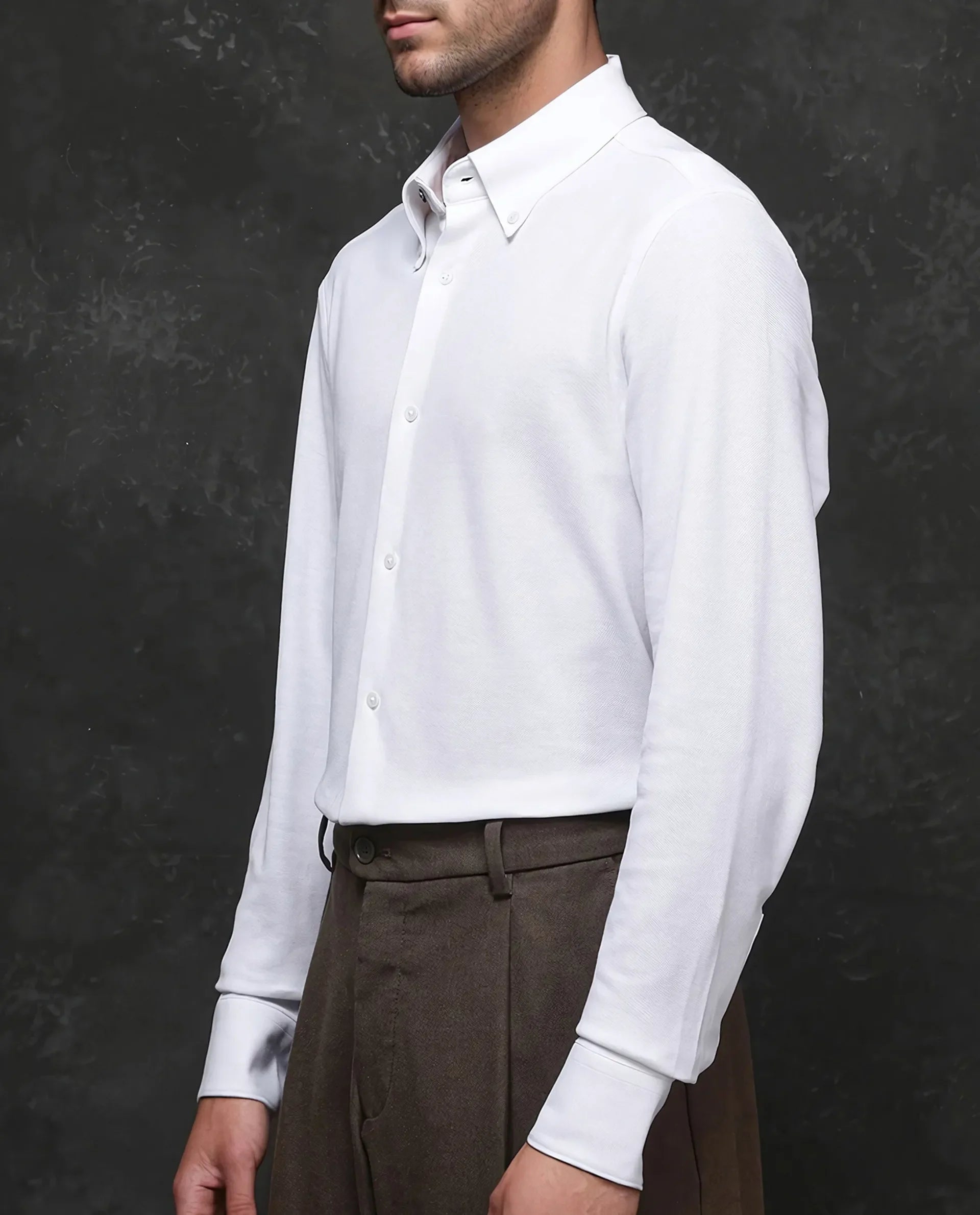 Rare Rabbit Men's Vane White Cotton Plain Regular Fit Full Sleeve Button-Down Collar Shirt