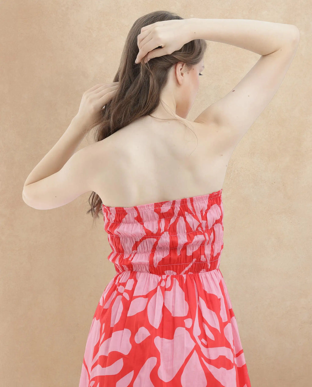 Rareism Women's Vanka Red Cotton Shoulder Strap Floral Print Shoulder Strap Maxi Fit And Flare Dress