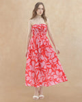 Rareism Women's Vanka Red Cotton Shoulder Strap Floral Print Shoulder Strap Maxi Fit And Flare Dress