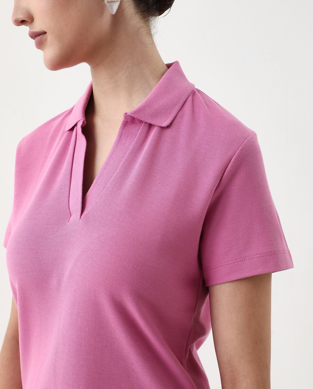 Rareism Women's Vano Pink Cotton Crew Neck Graphic Print Oversized Polo