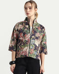 Rareism Women's Varo Grey Polyester Blend High Neck Boxy Fit Jacket