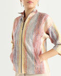 Rareism Women's Vasa Light Multi Suede Stand Collar Abstract Print Boxy Fit Jacket