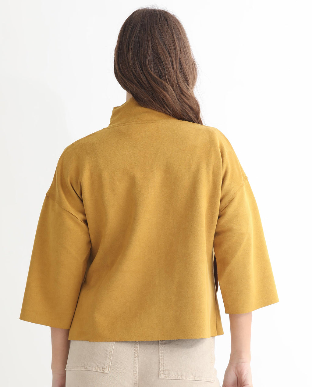 Rareism Women's Vasu 1 Mustard Suede Mandarin Collar Plain Regular Fit Jacket