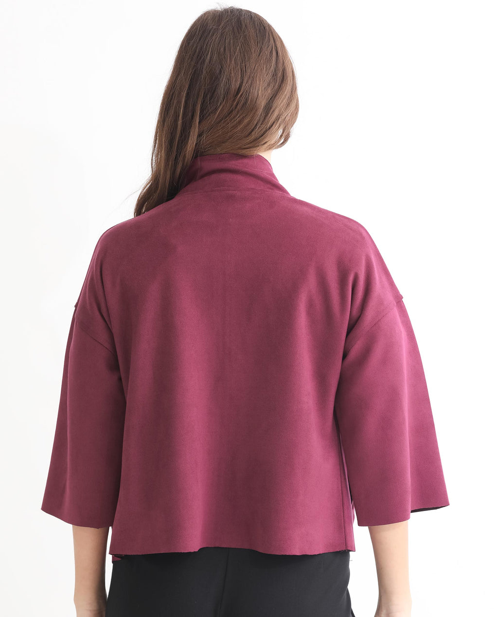 Rareism Women's Vasu 1 Pink Suede Mandarin Collar Plain Regular Fit Jacket