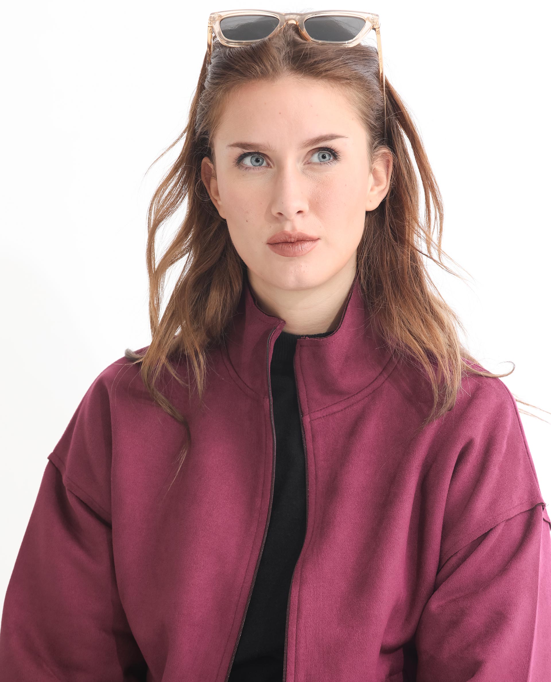 Rareism Women's Vasu 1 Pink Suede Mandarin Collar Plain Regular Fit Jacket