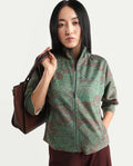 Rareism Women's Vasy Multi Suede Stand Collar Floral Print Boxy Fit Jacket