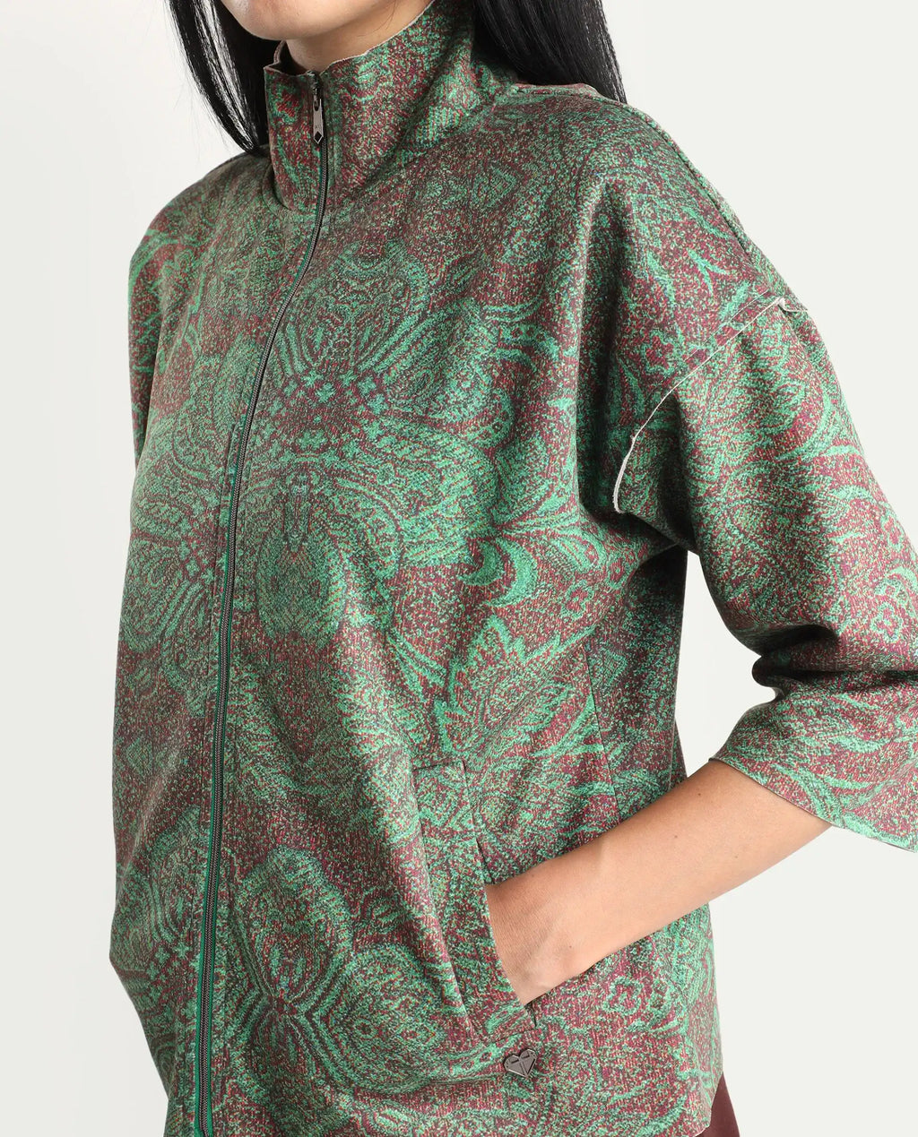 Rareism Women's Vasy Multi Suede Stand Collar Floral Print Boxy Fit Jacket