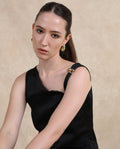 Rareism Women's Vaxter Black Polyester Asymmetric Neck Plain Sleeveless Regular Fit Top