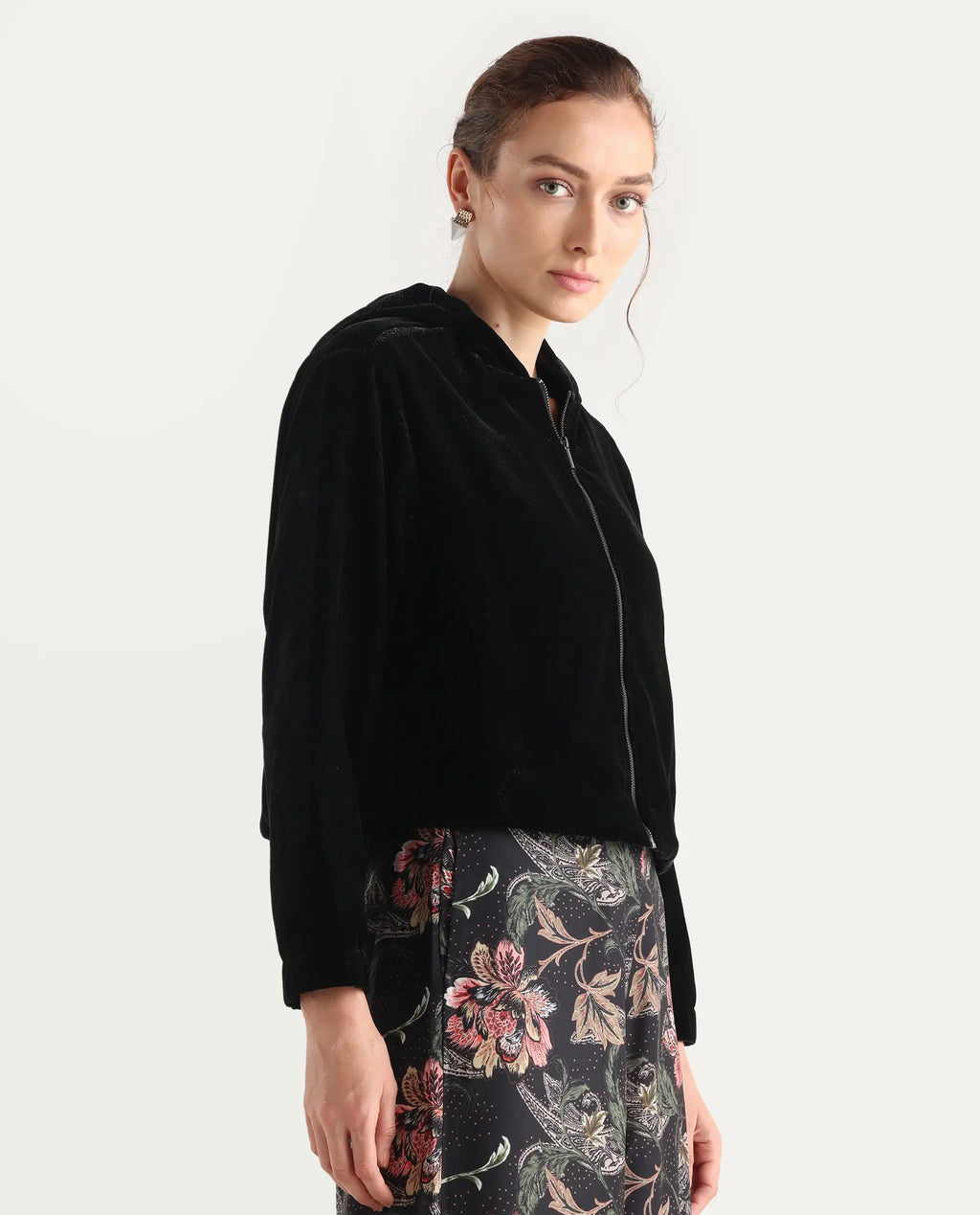 Rareism Women's Velbom-T Black Polyester Spread Collar Regular Fit Jacket