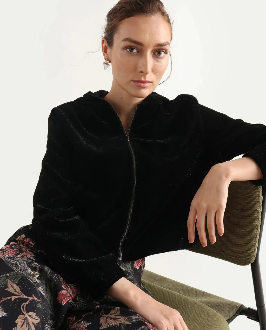 Rareism Women's Velbom-T Black Polyester Spread Collar Regular Fit Jacket