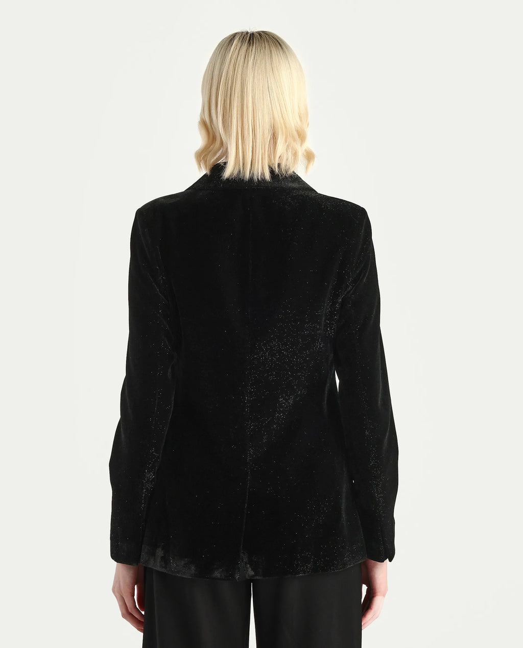 Rareism Women's Velux Black Polyester Lapel Neck Regular Fit Plain Blazer