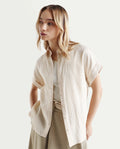 Rareism Women's Venezuela Beige Cotton Linen Drop Collar Plain Extended Sleeves Relaxed Fit Shirt
