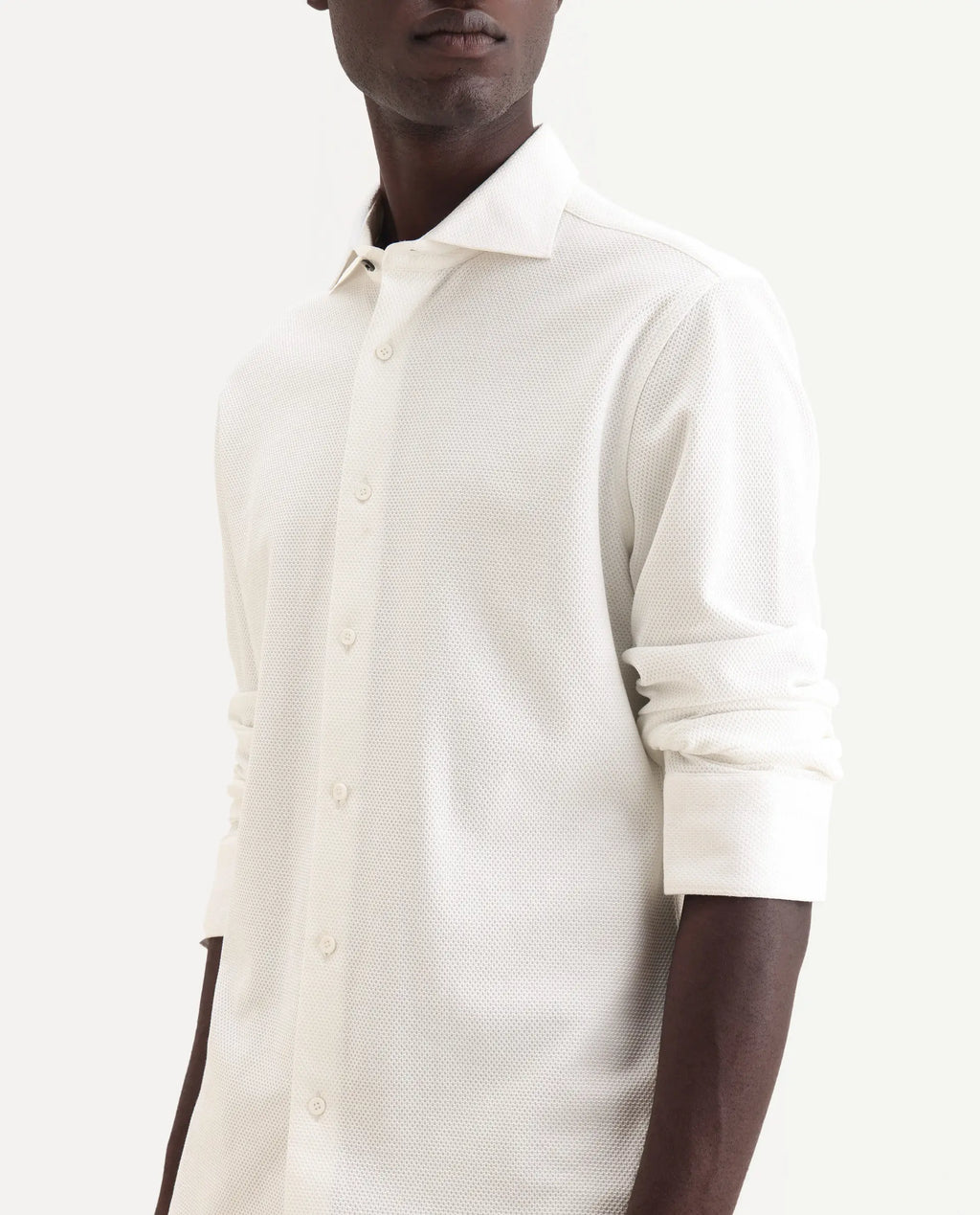 Rare Rabbit Men's Venziya-25 White Cotton Fabric Spread Collar Regular Fit Textured Shirt