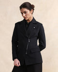 Rareism Women's Versto Black Lapel Neck Plain Regular Fit Jacket