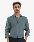 Rare Rabbit Men's Vert-3 Dusky Green Cotton Plain Regular Fit Full Sleeve Collared Shirt