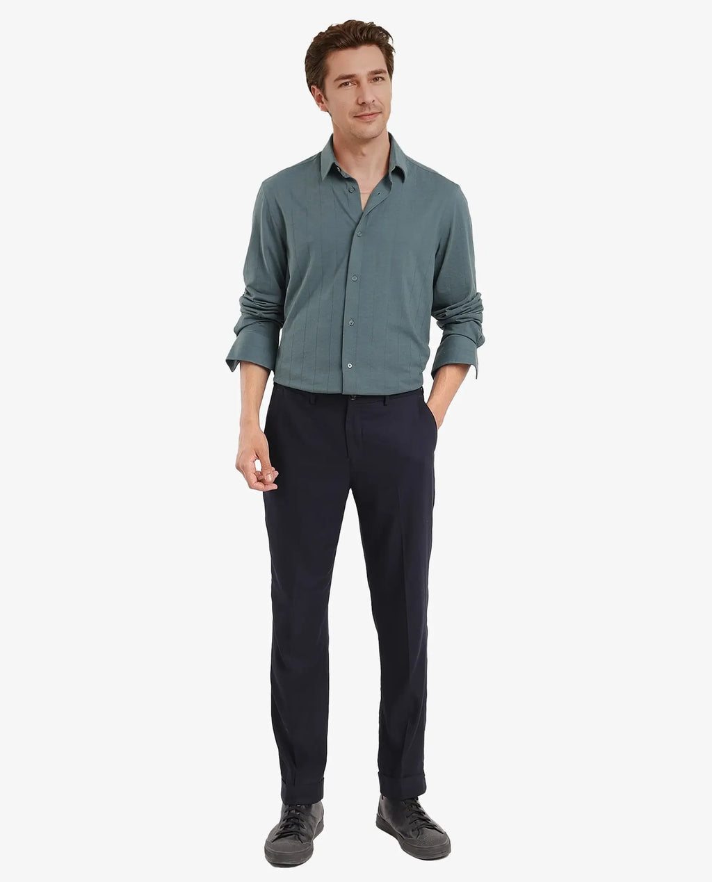 Rare Rabbit Men's Vert-3 Dusky Green Cotton Plain Regular Fit Full Sleeve Collared Shirt