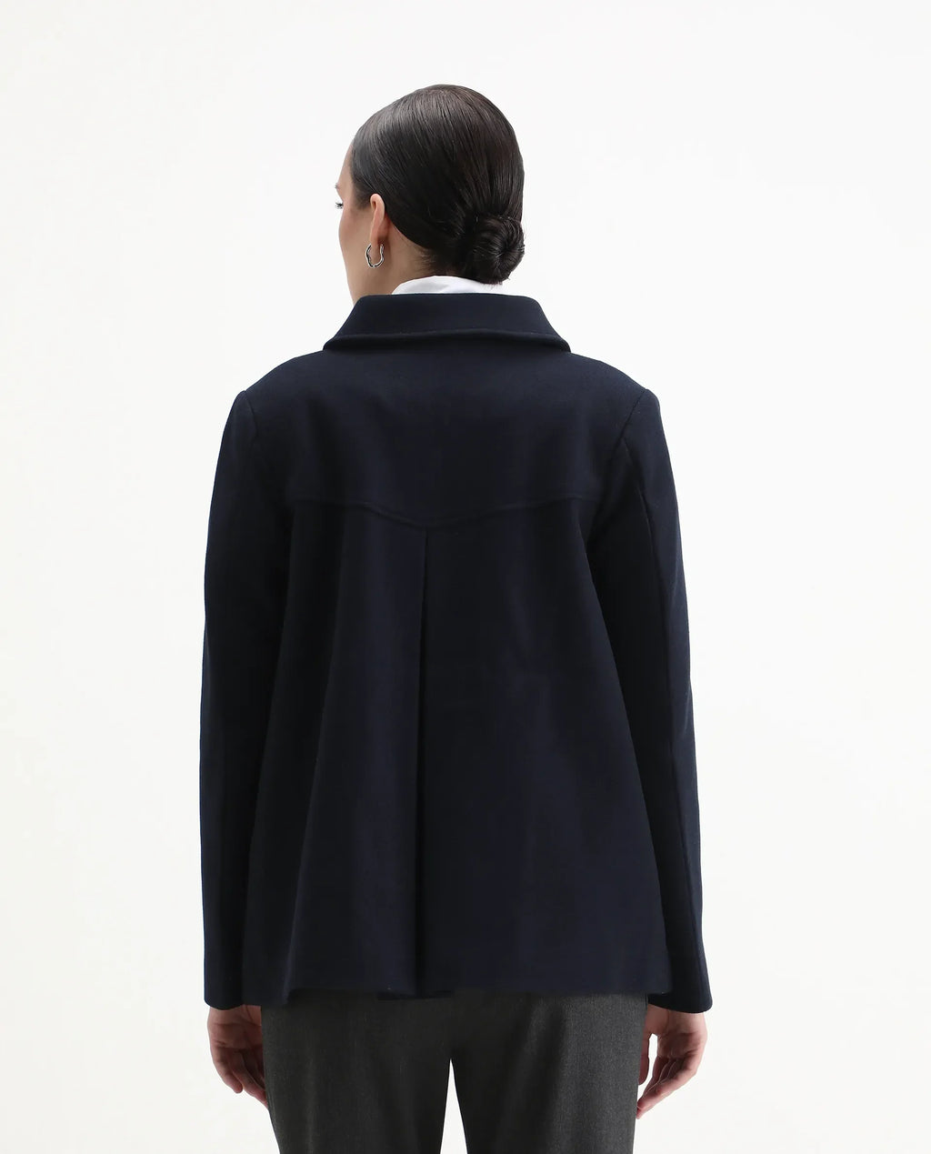Rareism Women's Viaro Navy Polyester Collared Neck Regular Fit Plain Jacket