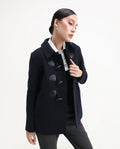 Rareism Women's Viaro Navy Polyester Collared Neck Regular Fit Plain Jacket