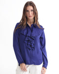 Rareism Women's Uitson Dark Blue Polyester Sweetheart Neck Plain Raglan Sleeve Relaxed Fit Top