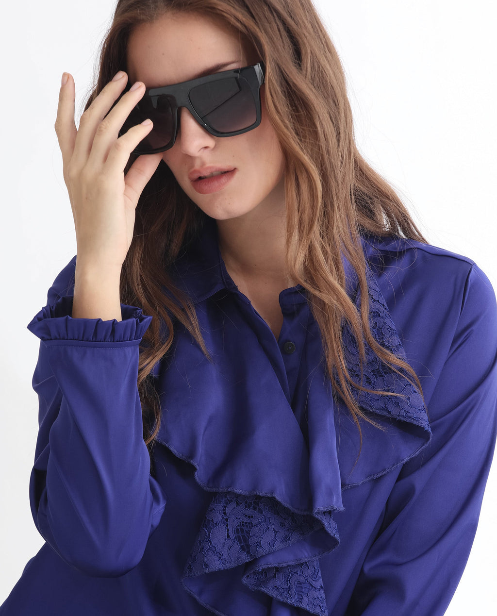 Rareism Women's Uitson Dark Blue Polyester Sweetheart Neck Plain Raglan Sleeve Relaxed Fit Top