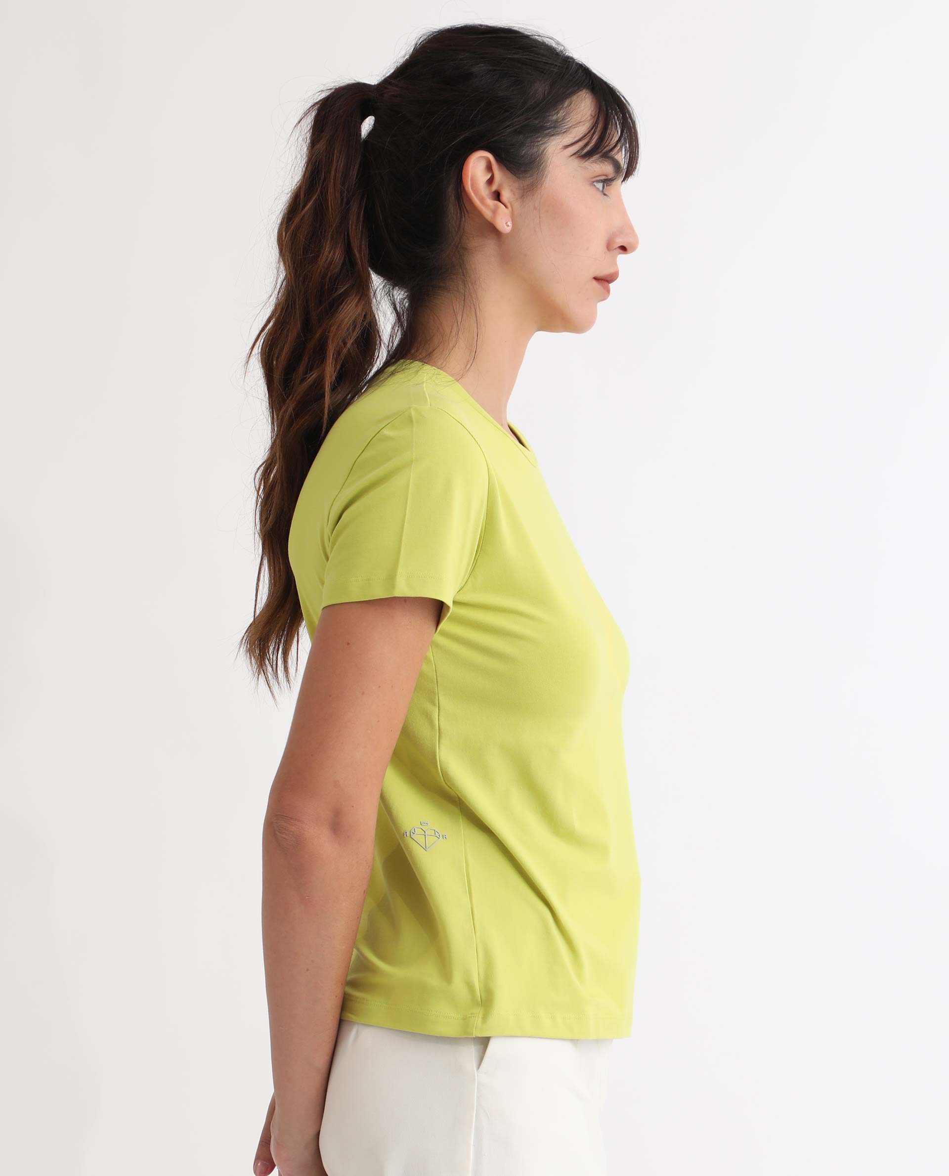 Rareism Women's Vivian Flouroscent Green Cotton Crew Neck Graphic Print Regular Fit T-Shirt