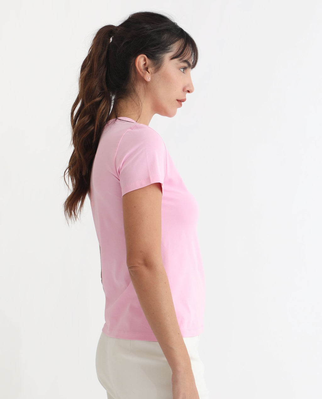 Rareism Women's Vivian Pink Cotton Crew Neck Graphic Print Regular Fit T-Shirt