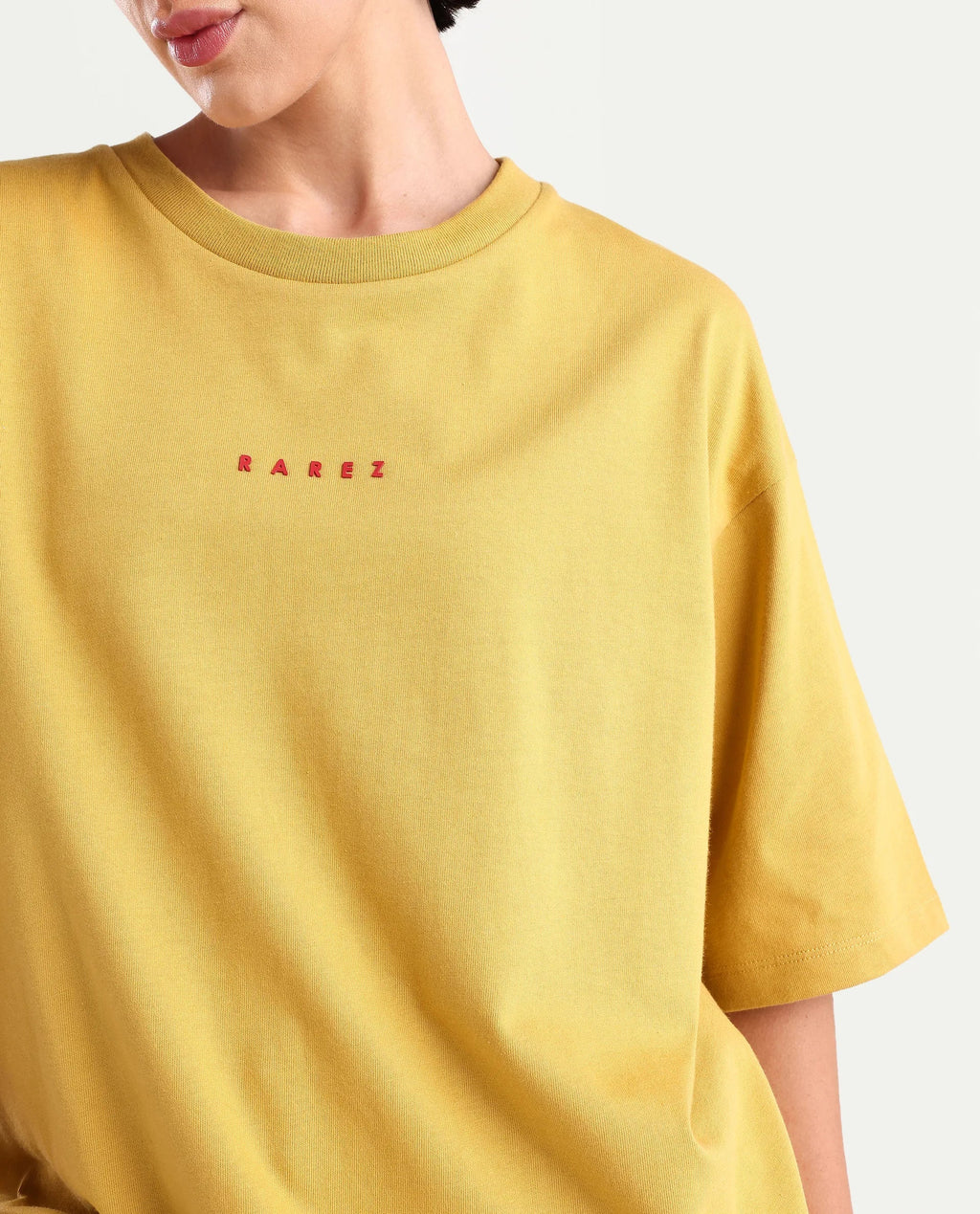 Rareism Women's Voltz Yellow Cotton Graphic Print Oversized T-Shirt