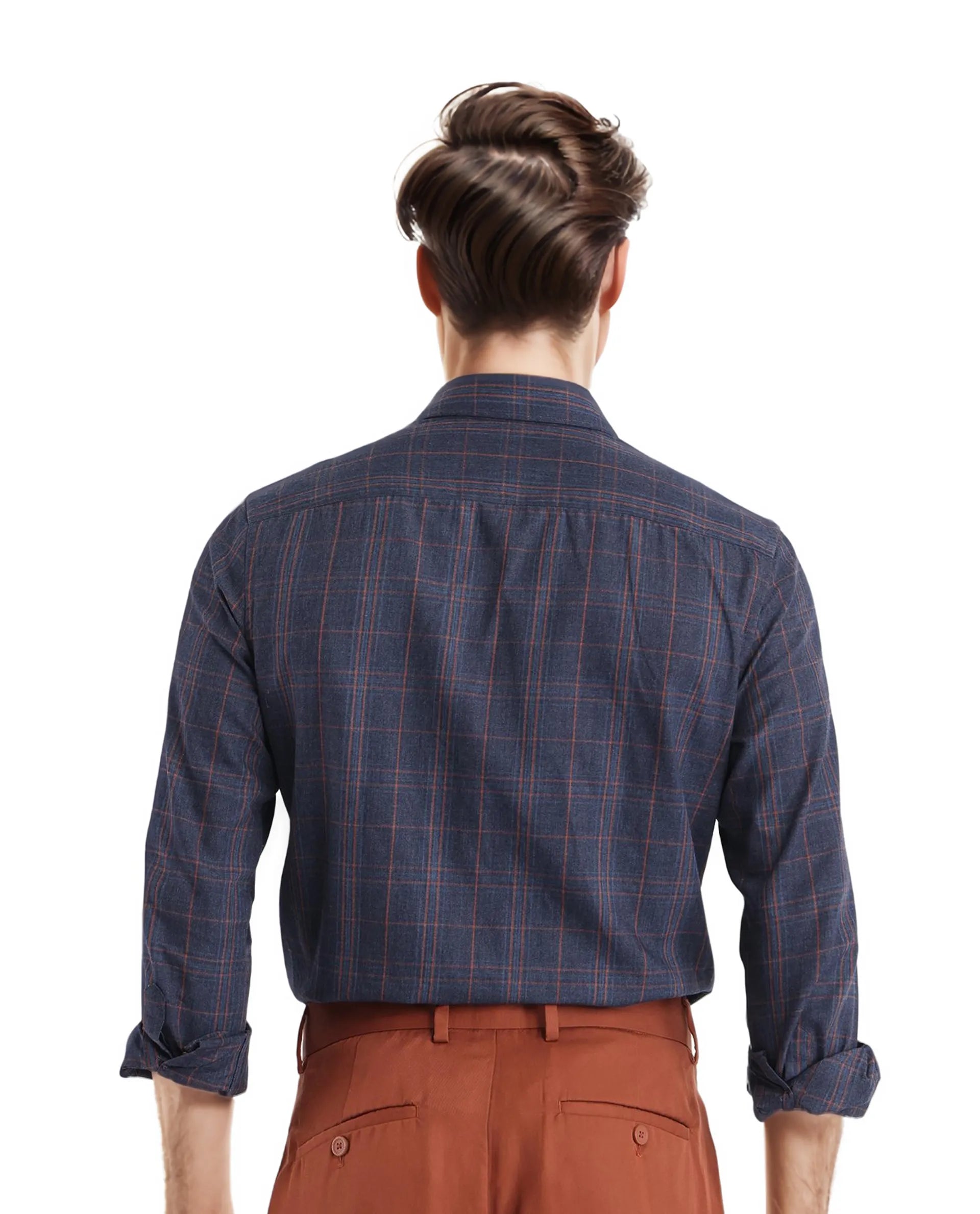 Rare Rabbit Men's Vool Navy Cotton Checked Print Regular Fit Full Sleeve Collared Shirt