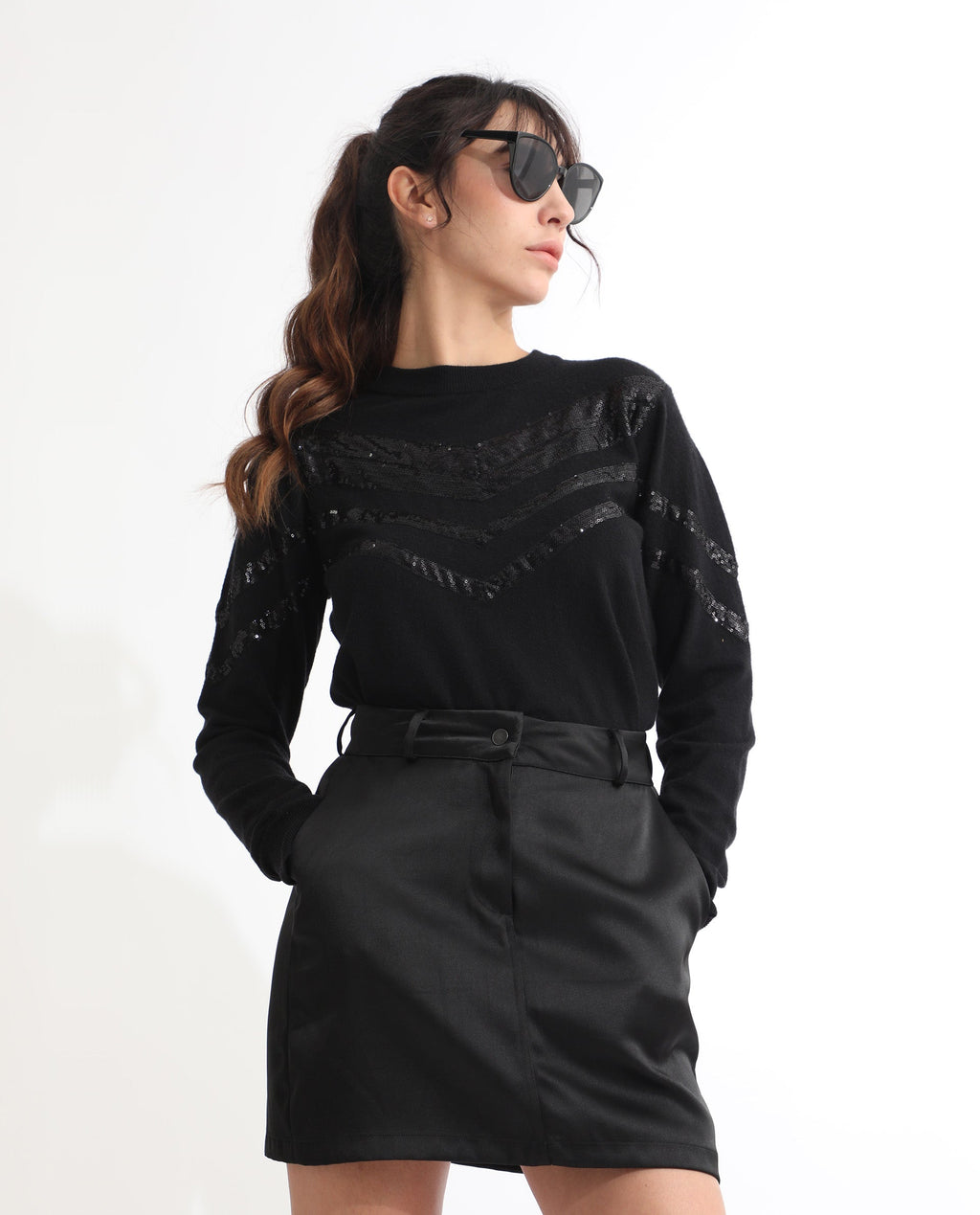 Rareism Women's Warher Black Polyester Plain Mini Regular Fit Skirt