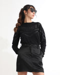 Rareism Women's Warher Black Polyester Plain Mini Regular Fit Skirt