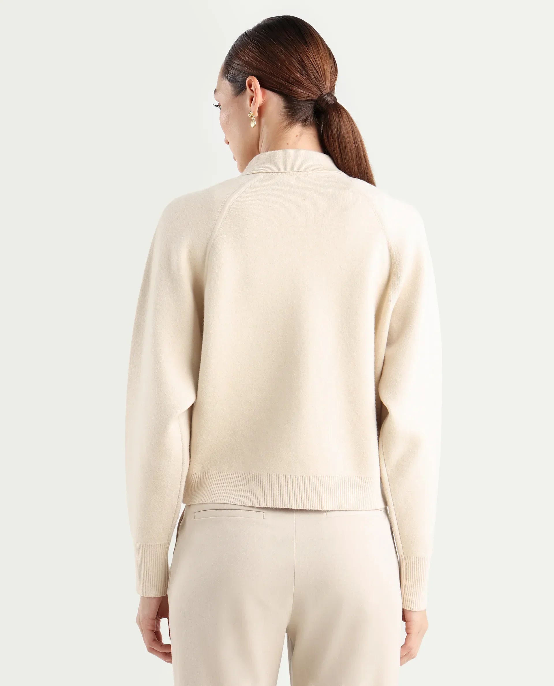 Rareism Women's Wedzo Off White Viscose Blend Spread Collar Regular Fit Plain Jacket