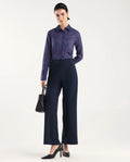 Rareism Women Wido Navy Polyester Blend Button Wide Leg Fit Plain Travel Trouser