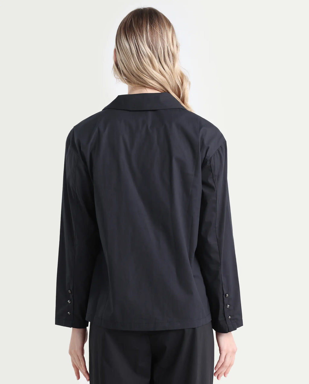 Rareism Women's Xan Black Cotton Spread Collar Plain Regular Fit Top