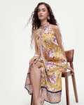 Rareism Women's Xander Yellow Polyester Tie-Up Neck Floral Print Sleeveless Maxi Regular Fit Dress
