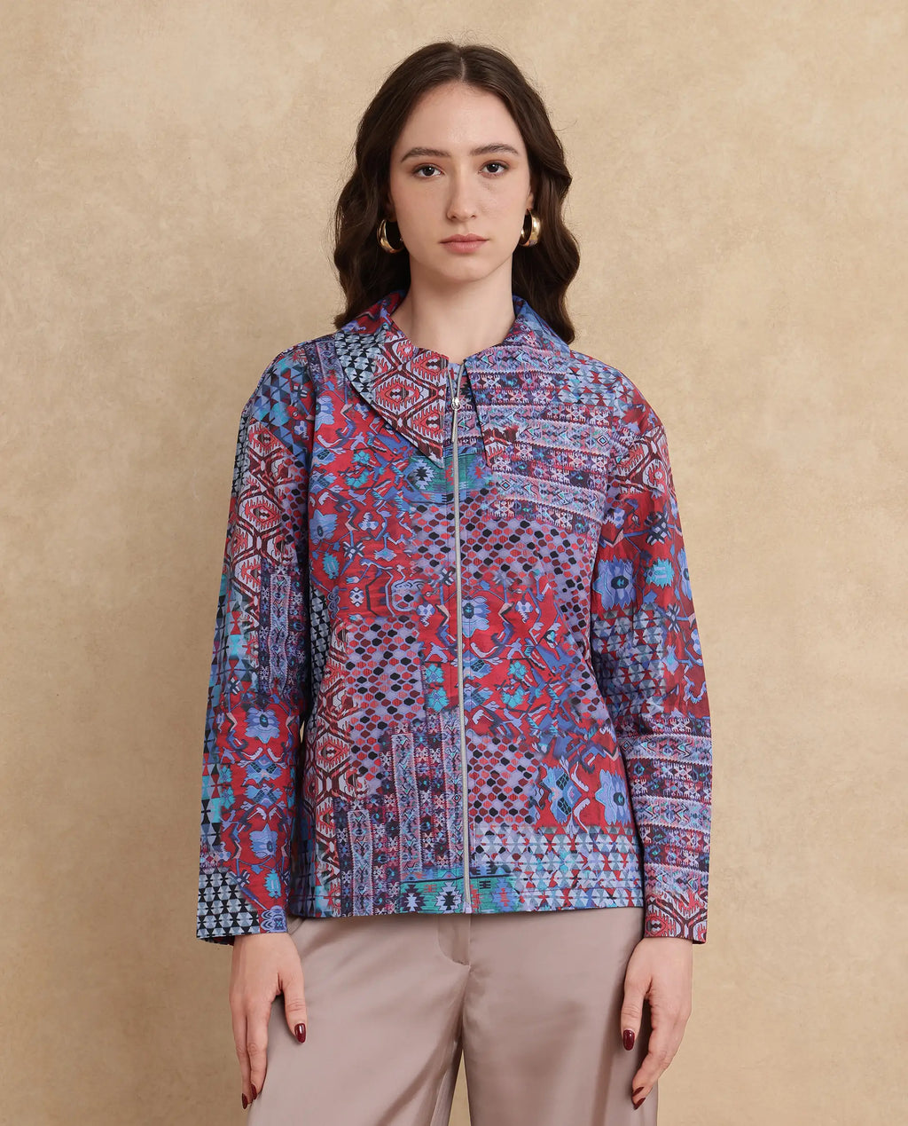 Rareism Women's Xany Multi Cotton Spread Collar Abstract Print Regular Fit Top