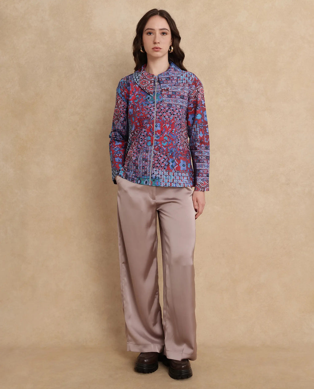 Rareism Women's Xany Multi Cotton Spread Collar Abstract Print Regular Fit Top