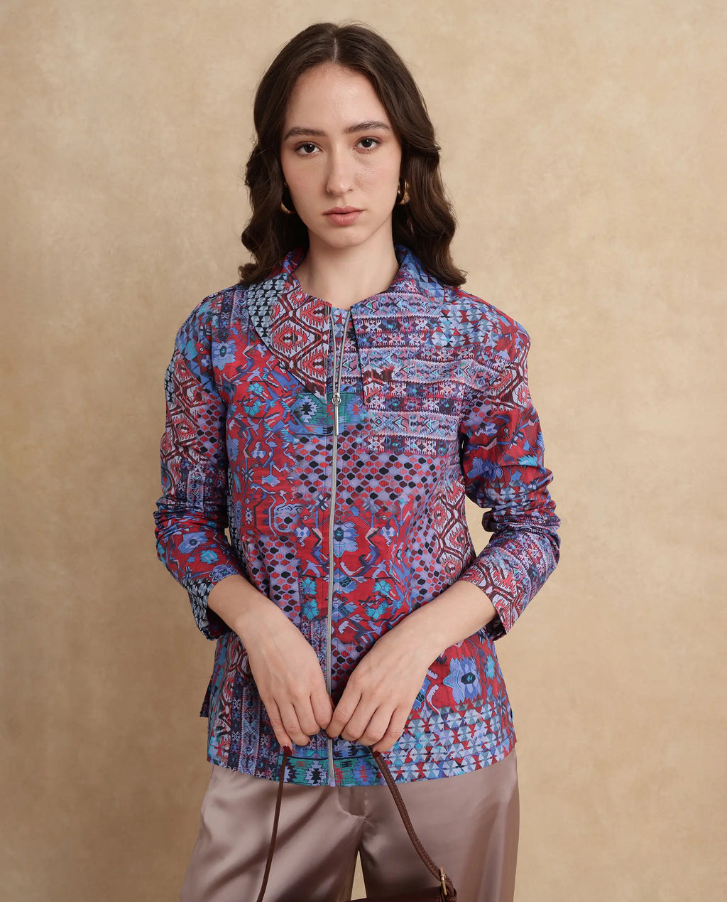 Rareism Women's Xany Multi Cotton Spread Collar Abstract Print Regular Fit Top