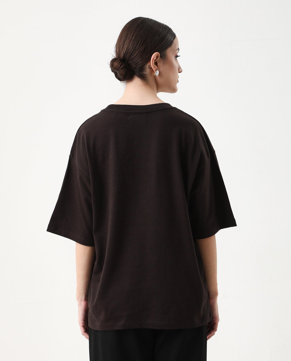 Rareism Women's Xena Brown Cotton Crew Neck Graphic Print Oversized T-Shirt
