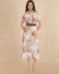Rareism Women's Xina Brown Cotton Blend Drop Collar Floral Print Maxi Regular Fit Dress