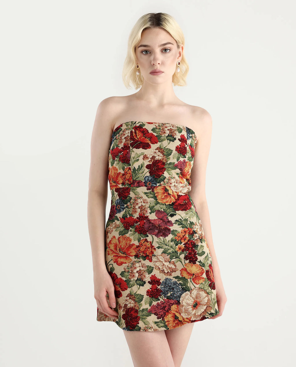 Rareism Women's Yolor - Multi Polyester Blend Tube Neck Jacquard Sleeveless Mini Fit And Flare Dress