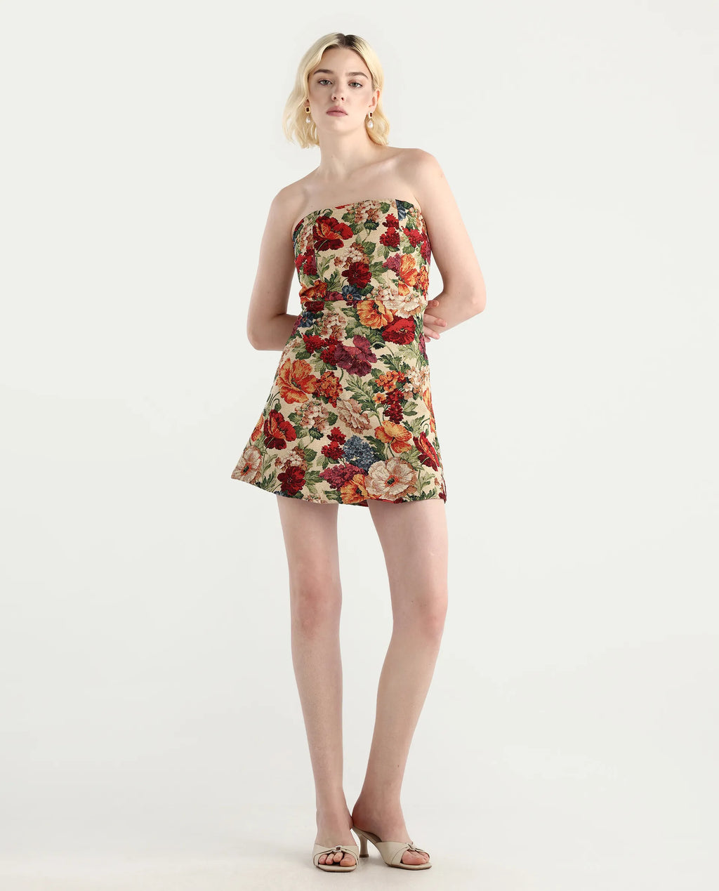 Rareism Women's Yolor - Multi Polyester Blend Tube Neck Jacquard Sleeveless Mini Fit And Flare Dress