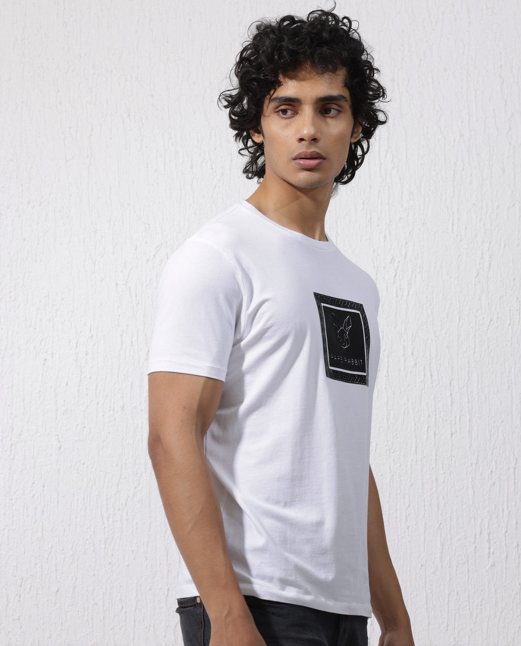 Rare Rabbit Men's Zalen White Cotton Blend Graphic Print Regular Fit Half Sleeve Crew Neck T-Shirt