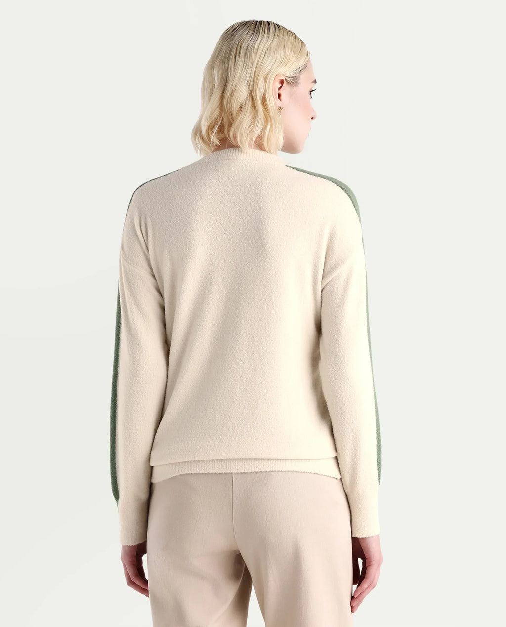 Rareism Women's Zander Off White Nylon V-Neck Relaxed Fit Plain Sweater